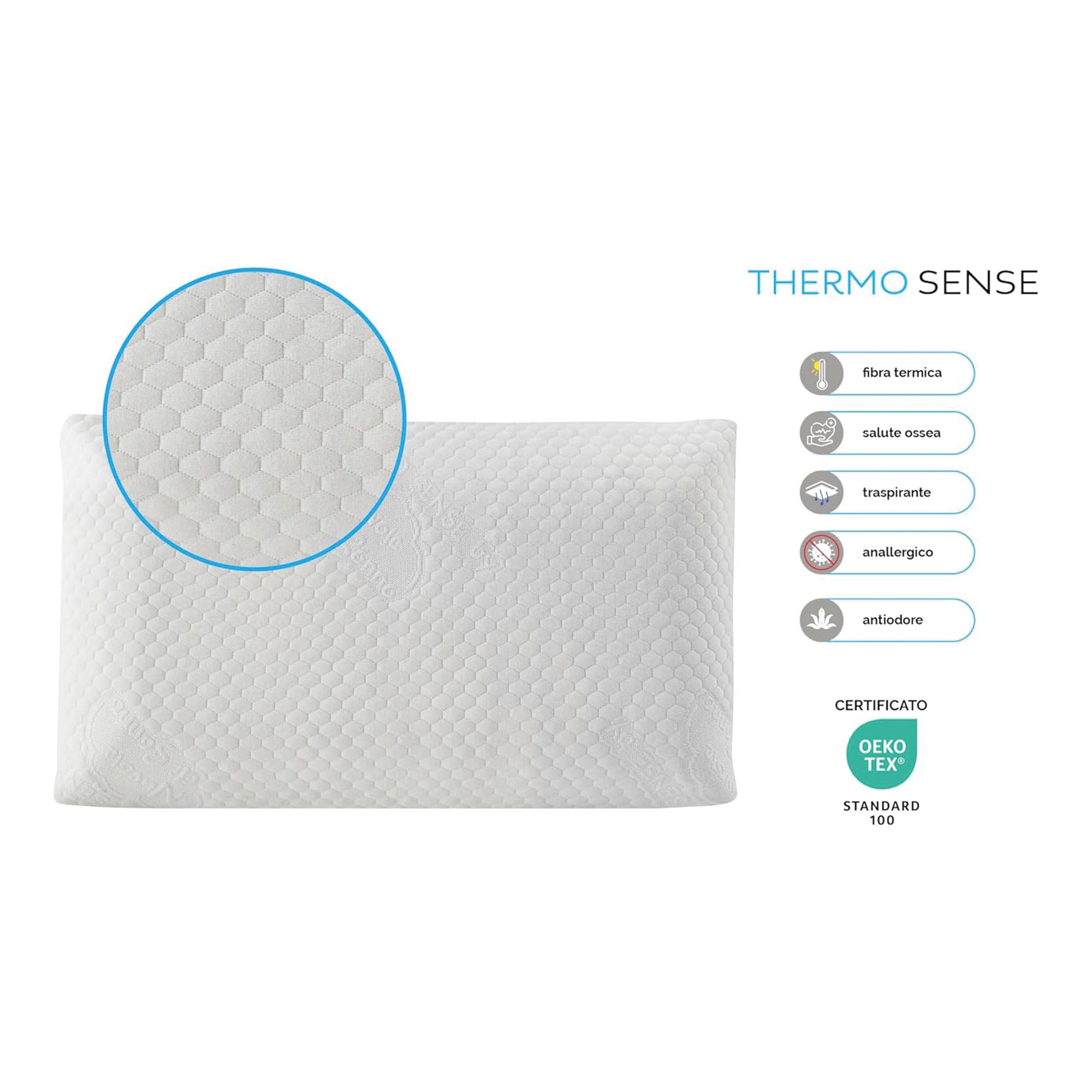 Coussin Massant Anti-Reflux de 18 cm de Hauteur Semi-Rigide en Mousse à Mémoire de Forme Haute Densité - Nuvole di Sonno