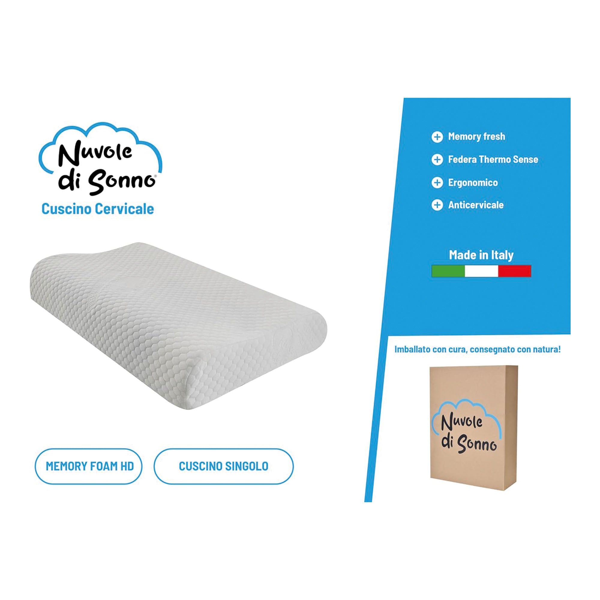 Oreiller Cervical Respirant en Mousse à Mémoire de Forme HD - Nuages de Sommeil