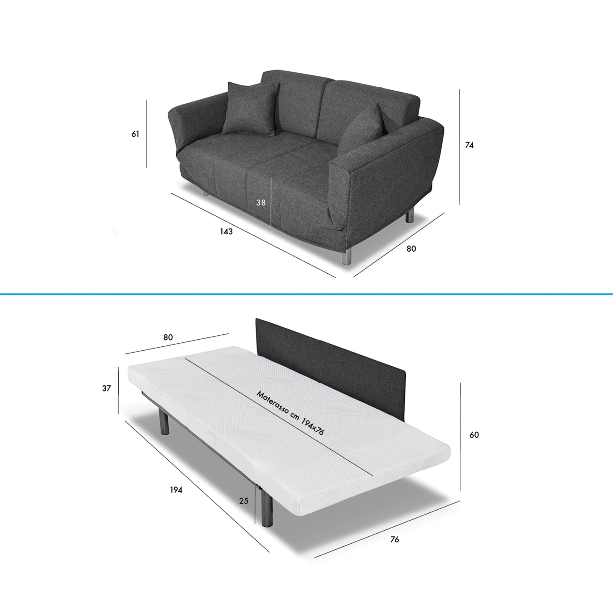 Divano Letto Levis con Materasso Comfort - Nuvole di Sonno