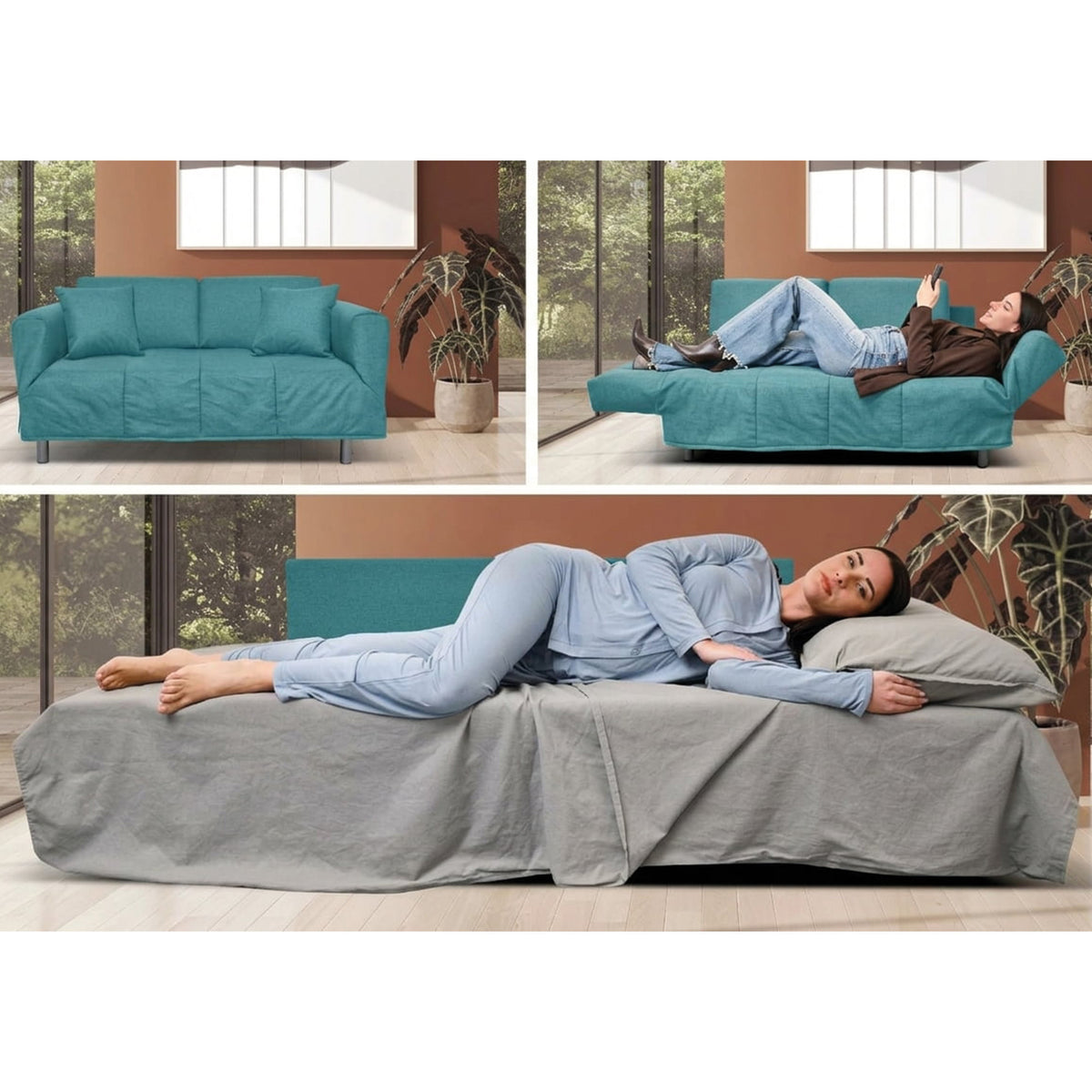 Divano Letto Levis con Materasso 10cm, sfoderabile, 2 cuscini omaggio, Made in Italy