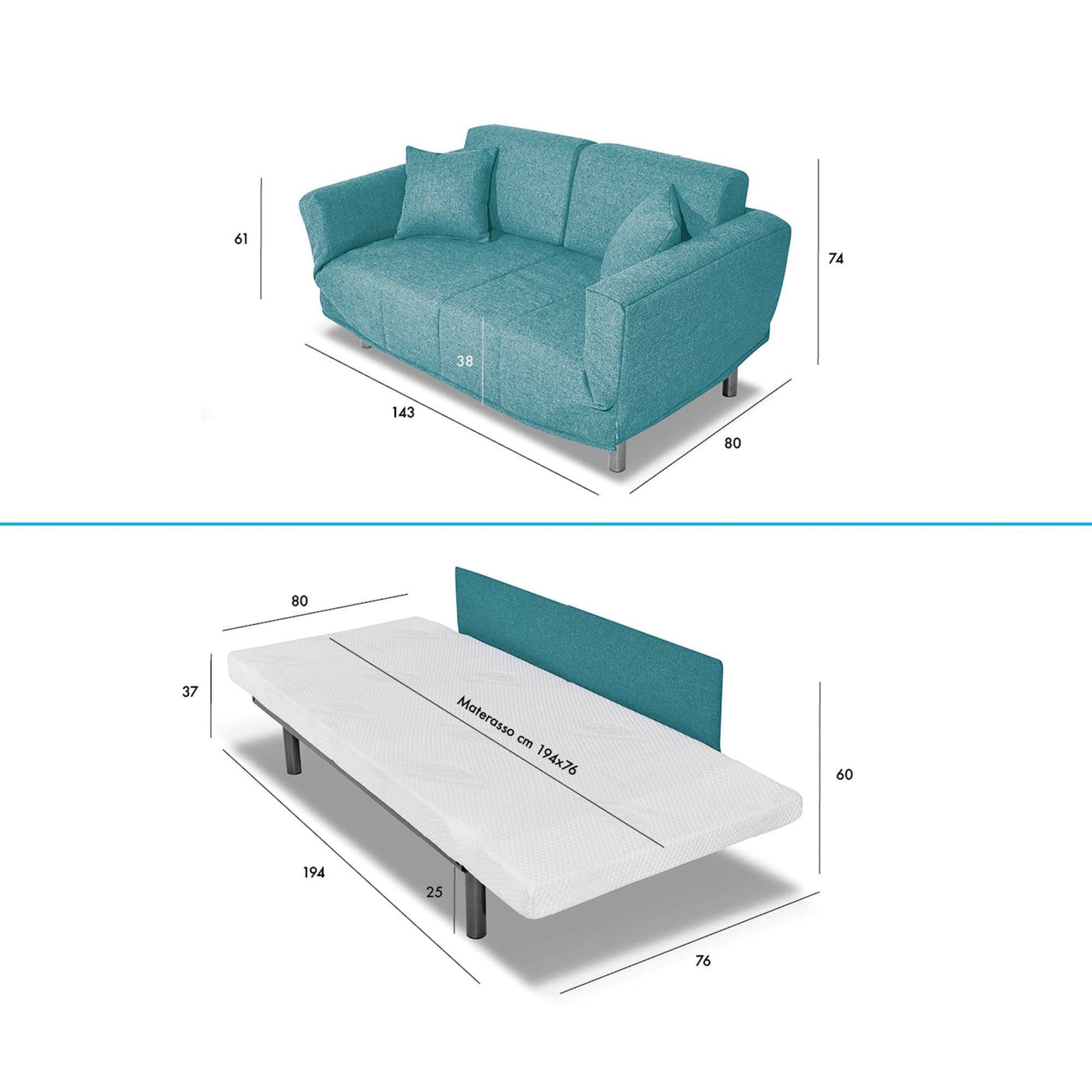 Divano Letto Levis con Materasso Comfort - Nuvole di Sonno