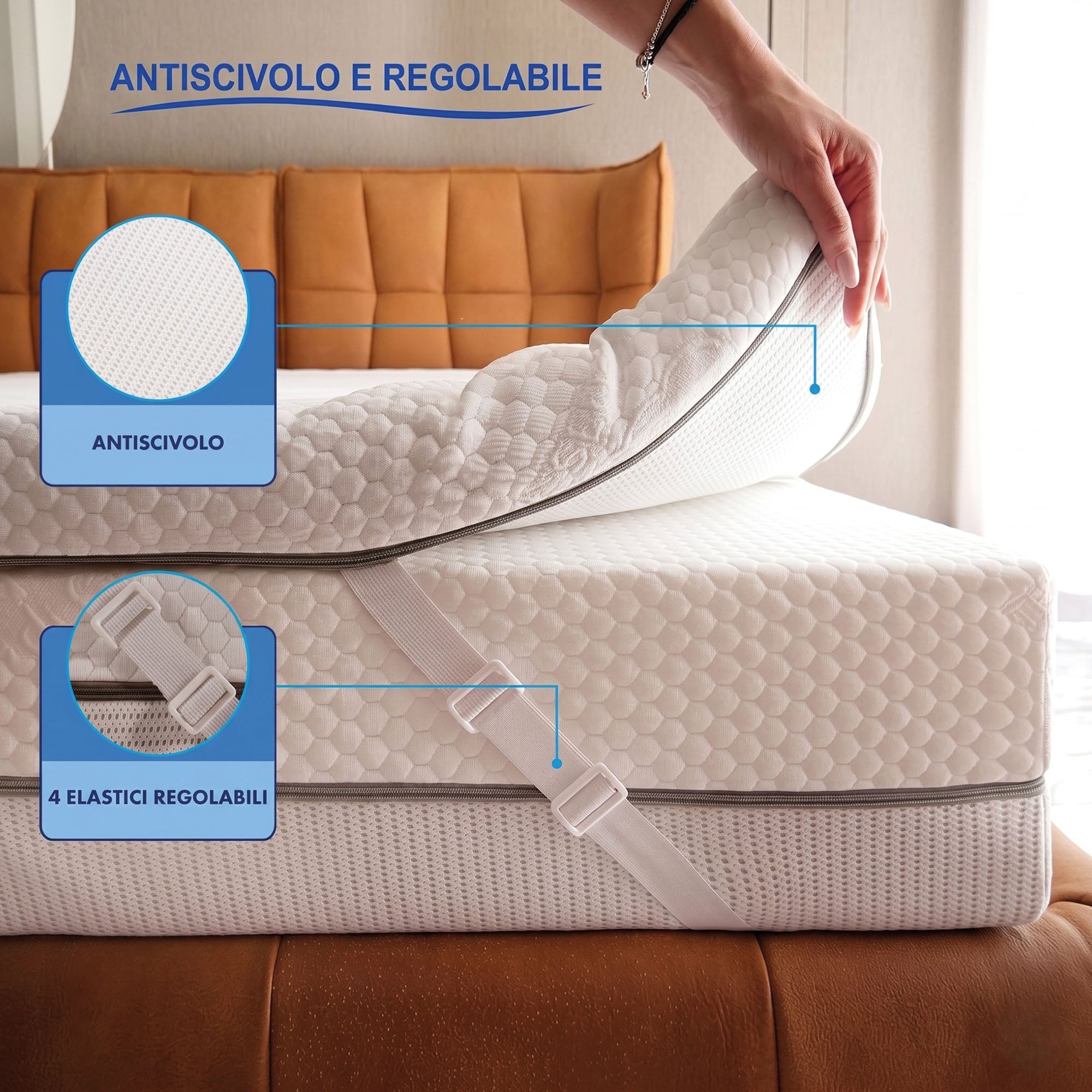 Topper Memory Foam 6cm Alta Densità - 7 Zone Ergonomiche - Made in Italy