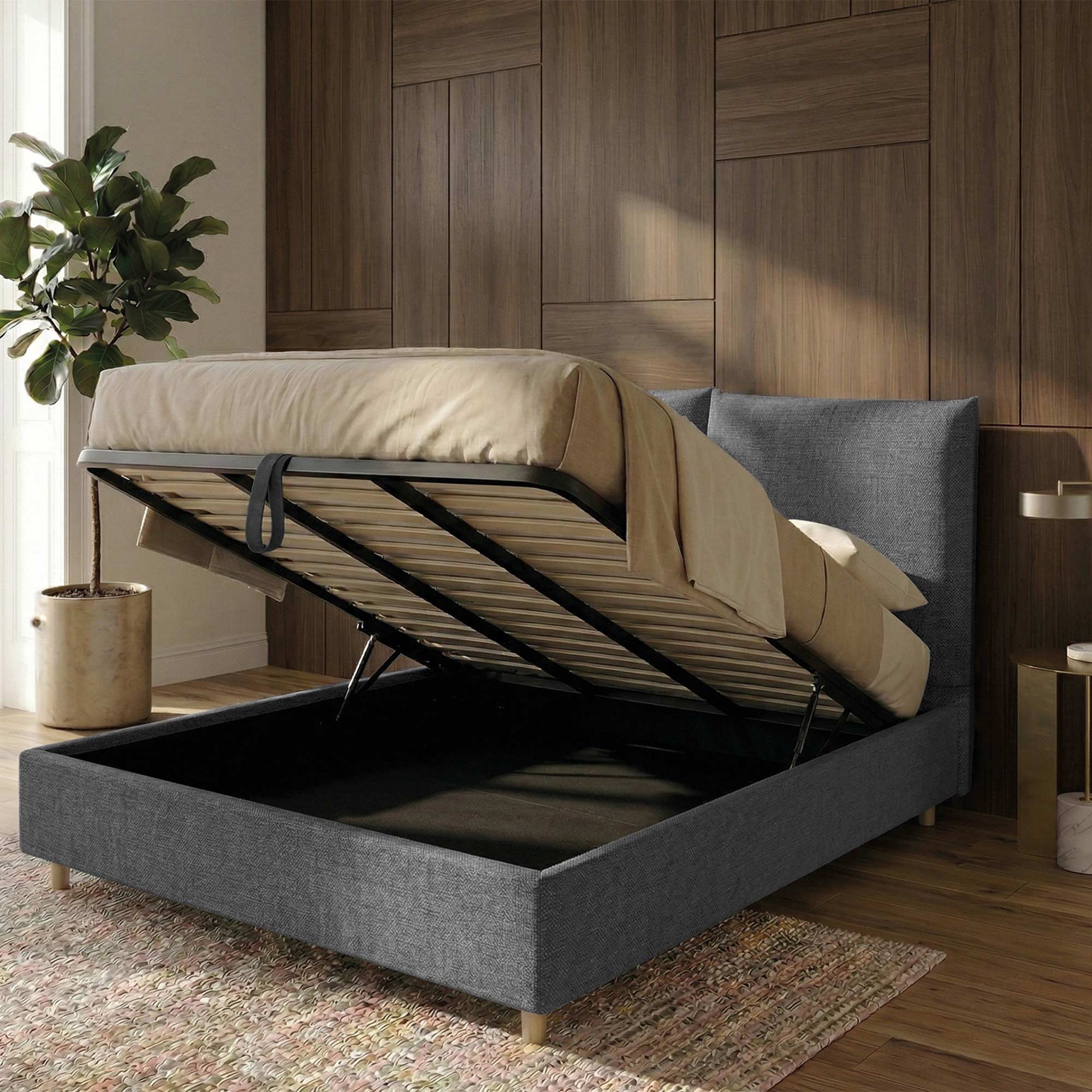 Letto Matrimoniale Contenitore con apertura facilitata e design classico Dune