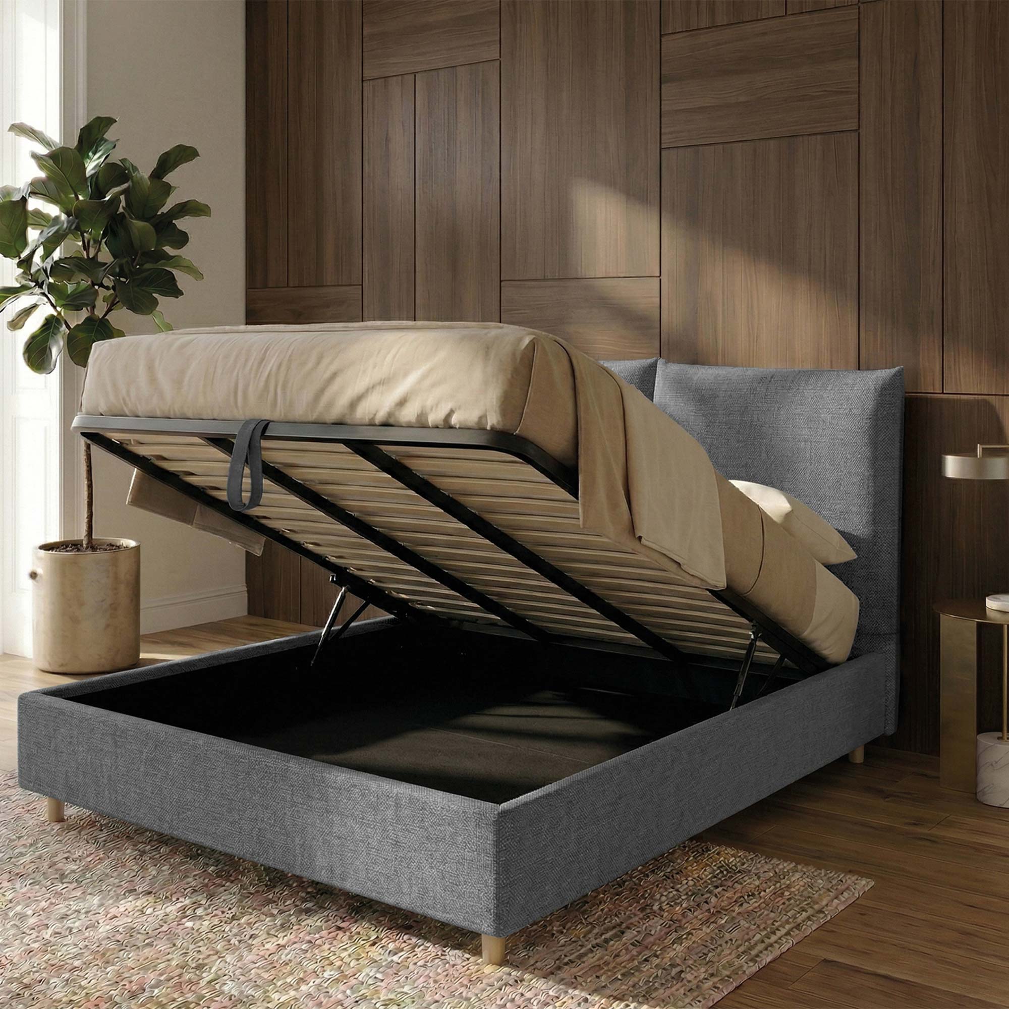 Letto Matrimoniale Contenitore con apertura facilitata e design classico Dune