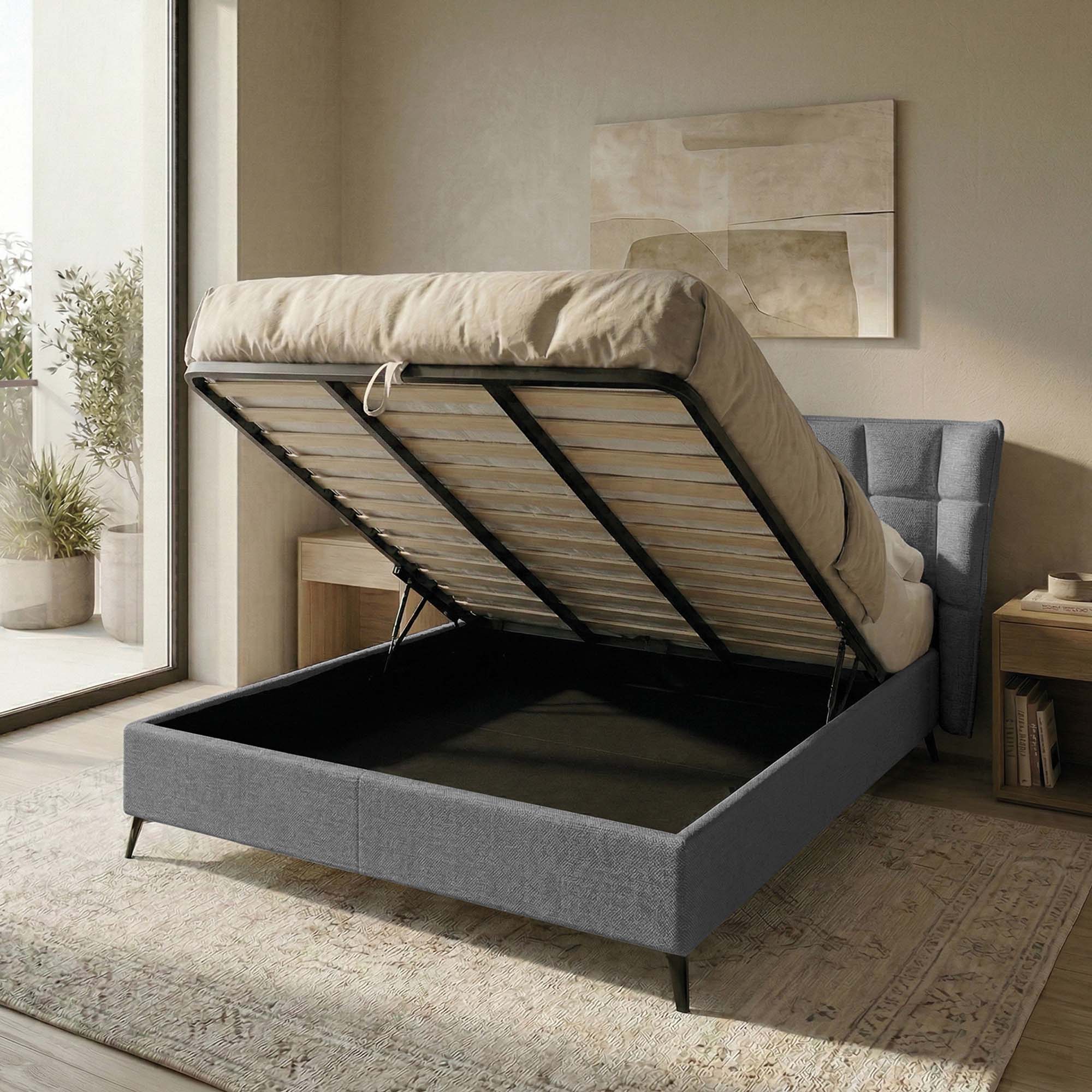 Letto Matrimoniale Contenitore con apertura facilitata e design moderno Nova