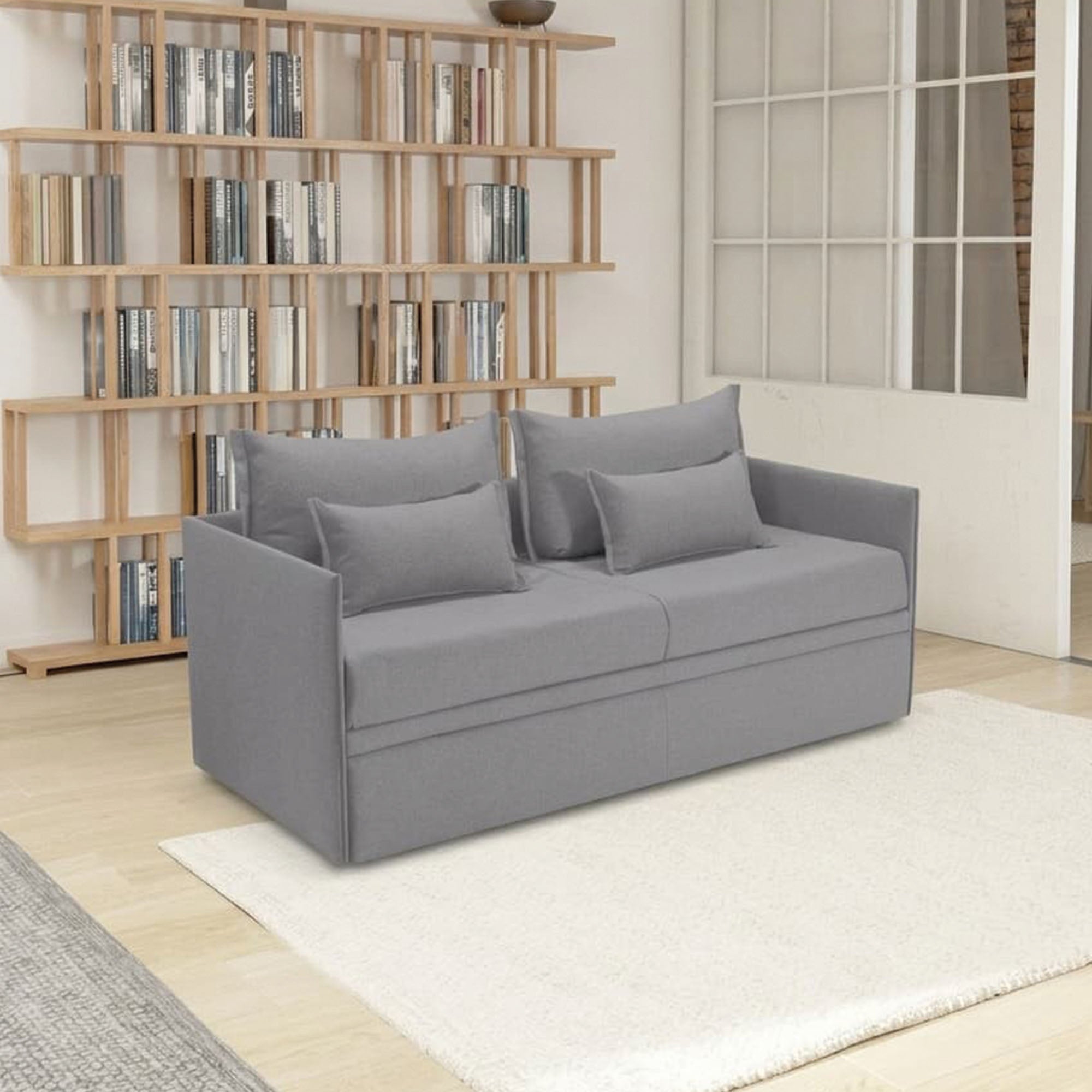 Canapé-lit Double avec matelas 14cm, déhoussable, 2 coussins offerts, Fabriqué en Italie