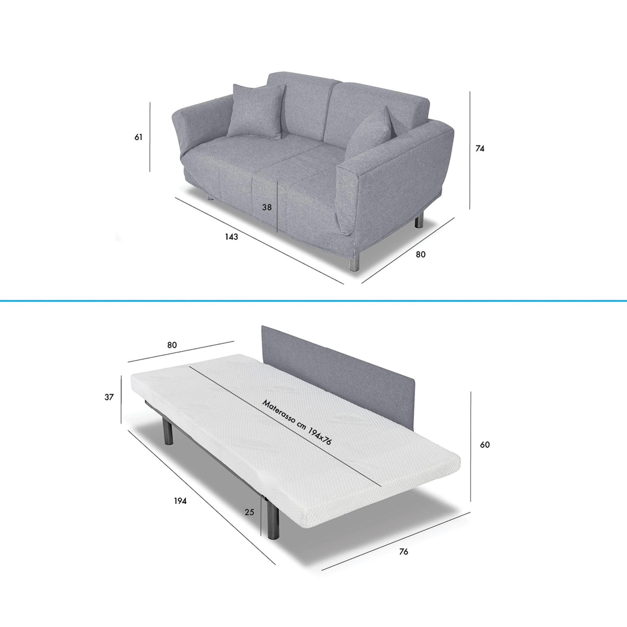 Divano Letto Levis con Materasso Comfort - Nuvole di Sonno