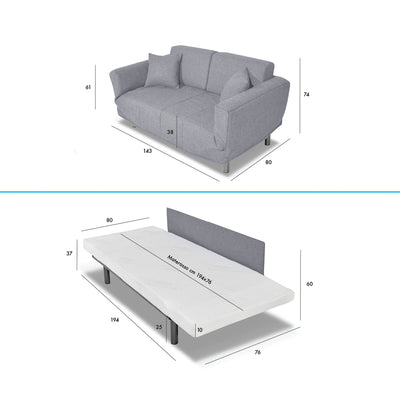 Canapé-lit Levis avec matelas 10cm, déhoussable, 2 coussins offerts, Fabriqué en Italie