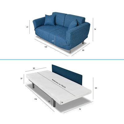 Divano Letto Levis con Materasso 10cm, sfoderabile, 2 cuscini omaggio, Made in Italy
