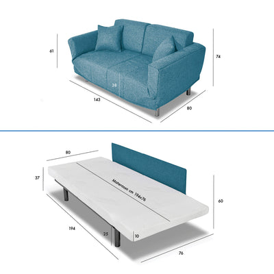 Canapé-lit Levis avec matelas 10cm, déhoussable, 2 coussins offerts, Fabriqué en Italie