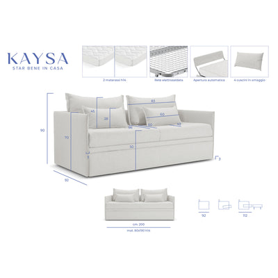 Canapé-lit Double avec matelas 14cm, déhoussable, 2 coussins offerts, Fabriqué en Italie