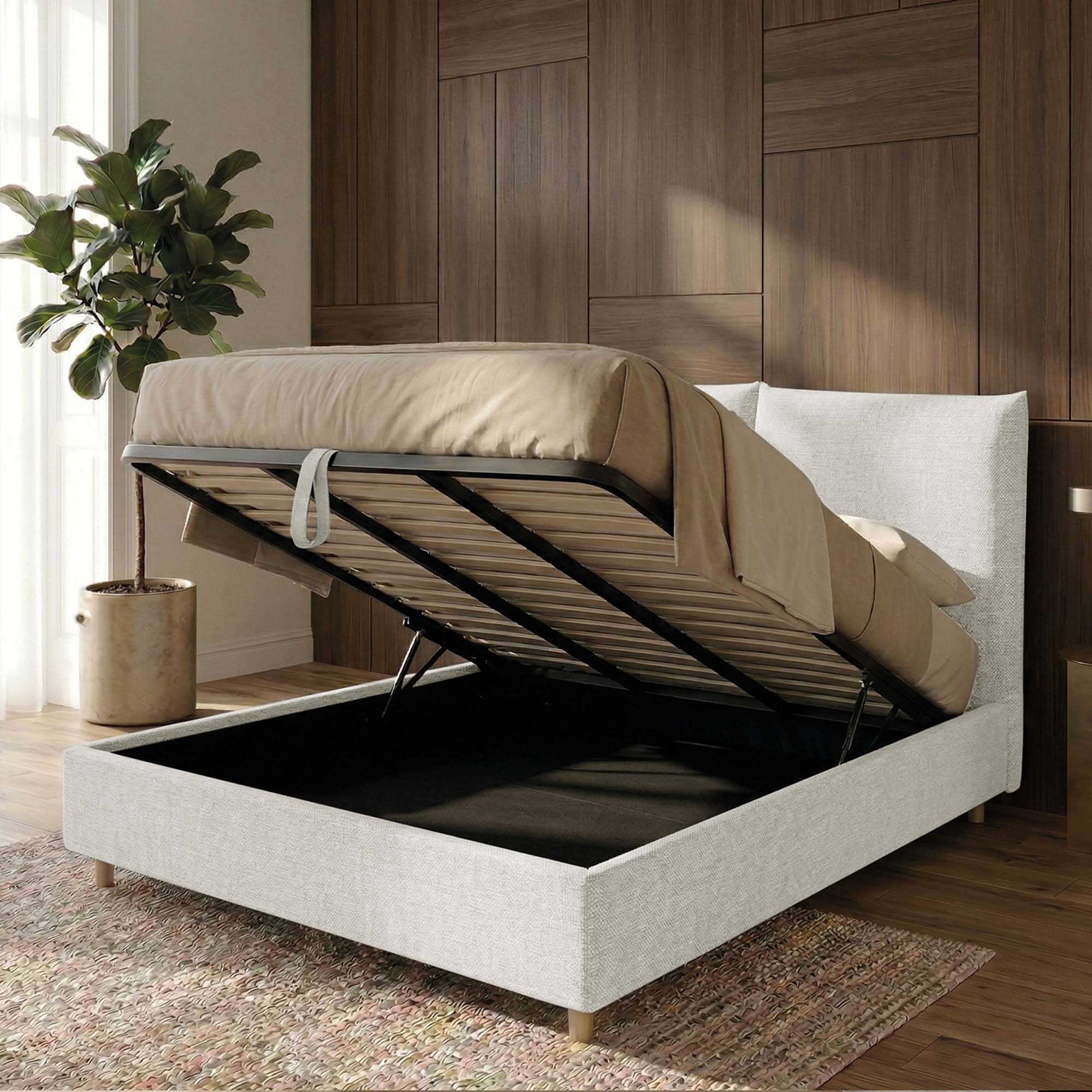 Letto Matrimoniale Contenitore con apertura facilitata e design classico Dune