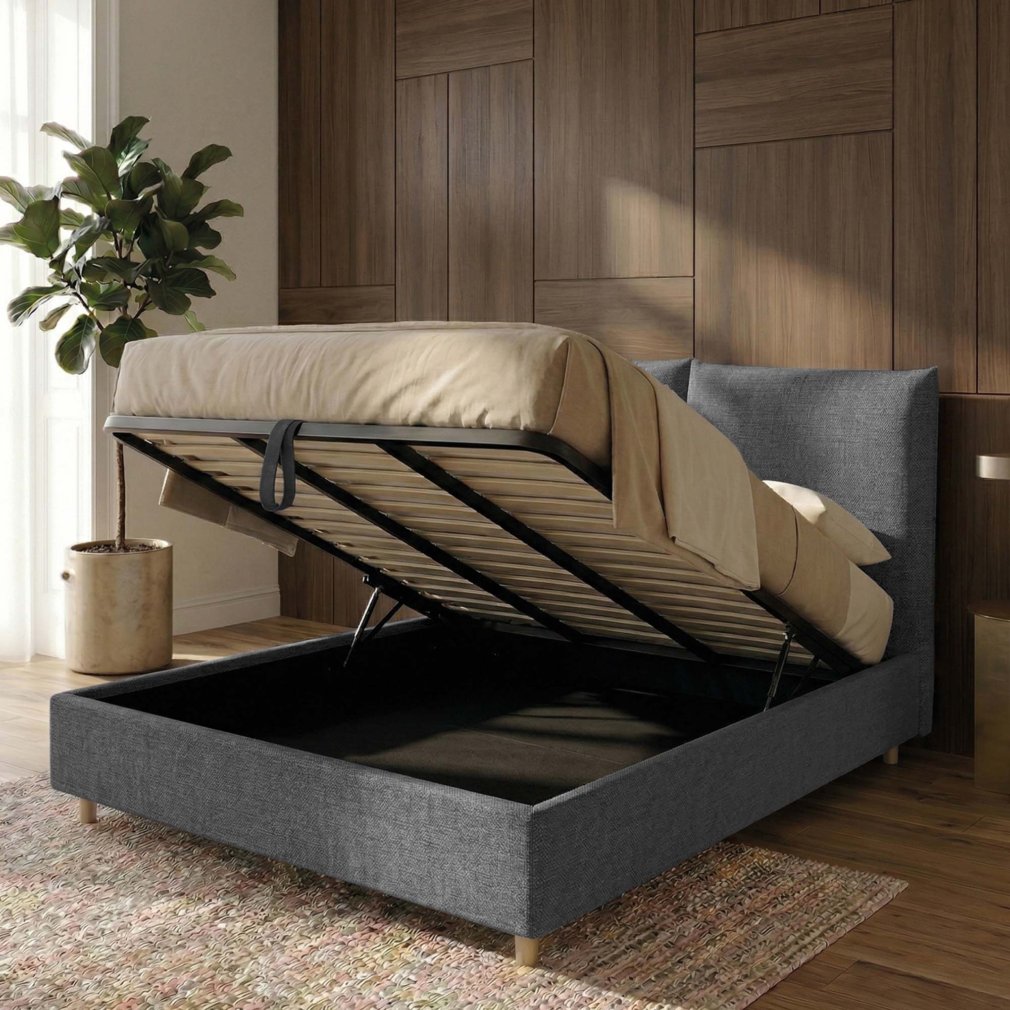 Letto Matrimoniale Contenitore con apertura facilitata e design classico Dune