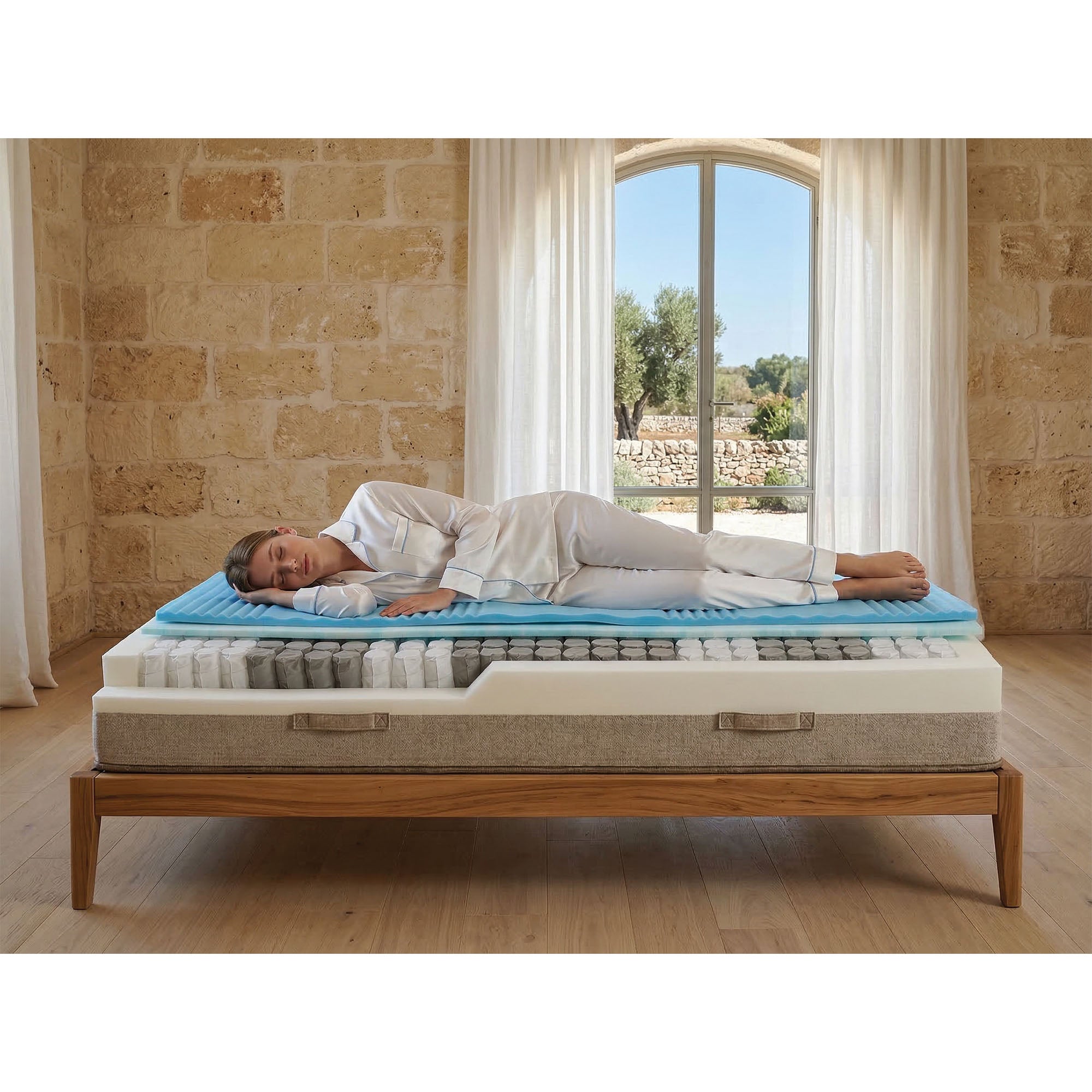 Materasso Ibrido Ortopedico (25cm) | Memory Foam HD & 800 Molle Insacchettate - Kaysa Plus