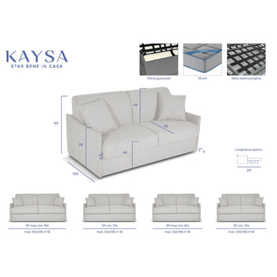 Divano letto Dalila con Materasso 18cm, sfoderabile, Made in Italy