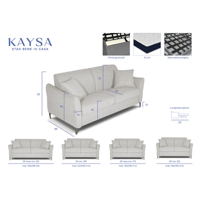 Canapé convertible Erisea avec matelas 14cm, déhoussable, Made in Italy