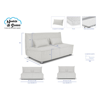 Divano letto Levante con Materasso, sfoderabile, 2 cuscini omaggio, Made in Italy