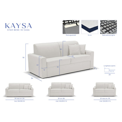 Divano letto Oregon con Materasso, sfoderabile, Made in Italy