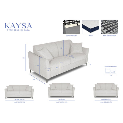 Canapé convertible Erisea avec matelas 14cm, déhoussable, Made in Italy